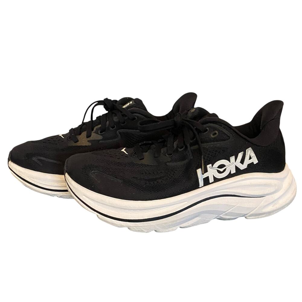Hoka Clifton 10 Women Sz 7.5 B Black White Running Sneaker 1162031 BWHT